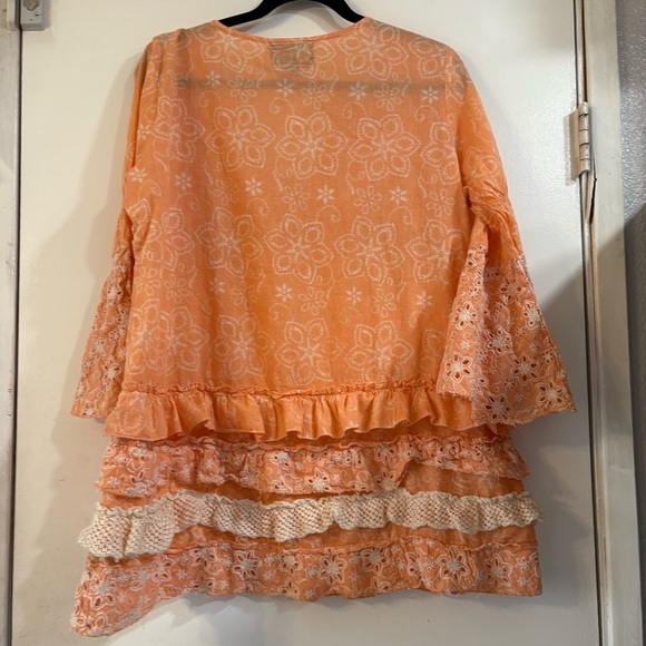 L&B Embroidered Eyelet Tiered Top Ruffle Flare Bell Sleeves XL XXL 3/4 Sleeve - Picture 4 of 9